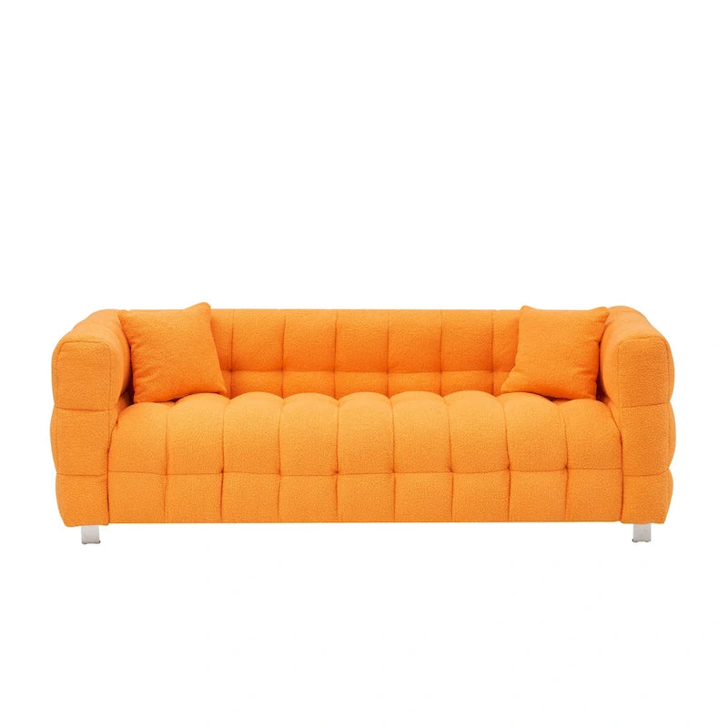 Orange 80 3-Seater Sofa with Two Pillows and Sturdy Hardware Foot