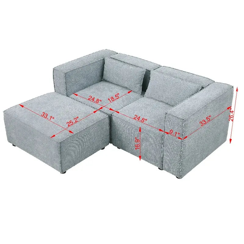Fabric Sofa with Legs and Ottoman