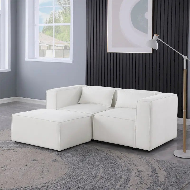 Fabric Sofa with Legs and Ottoman