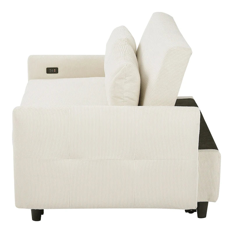 Pull-Out Sofa Bed Convertible 2-Seat Loveseat with Throw Pillows and USB Ports, Modern Sleeper Sofa, Beige
