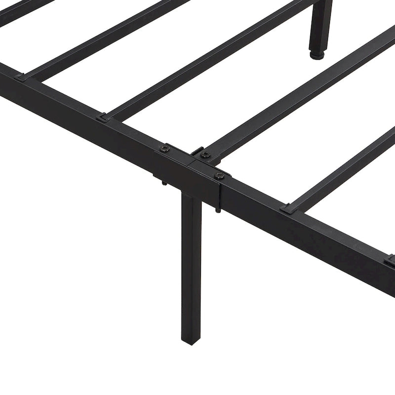 King Size Modern Metal Platform Bed with Wooden Headboard,2 Drawers and LED Lights