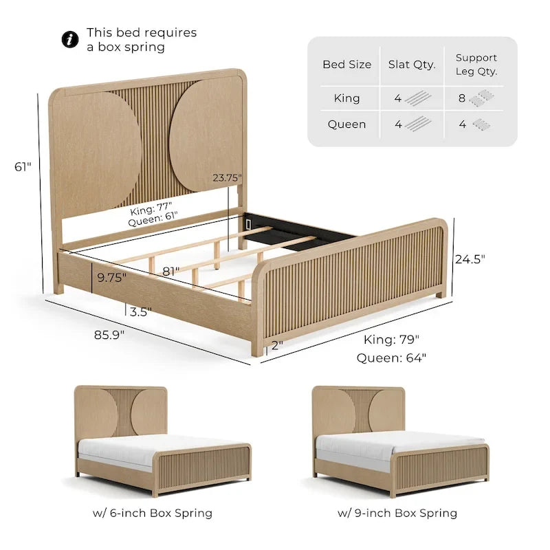Modern Rustic Solid Wood Fluting Panel Bed