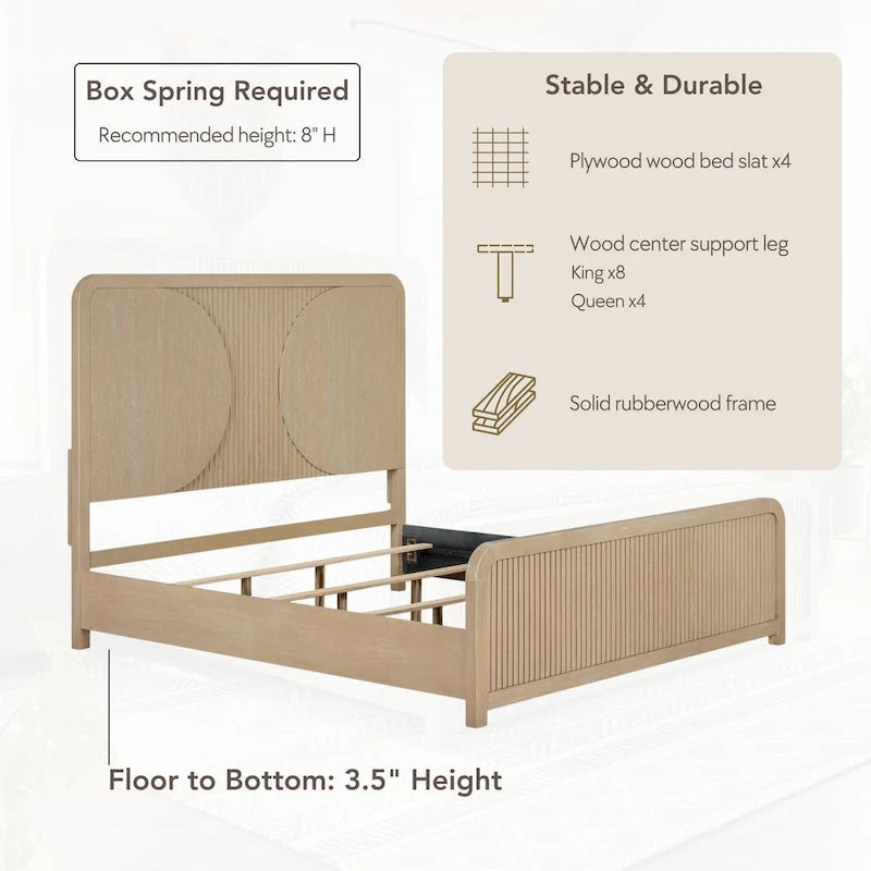 Modern Rustic Solid Wood Fluting Panel Bed