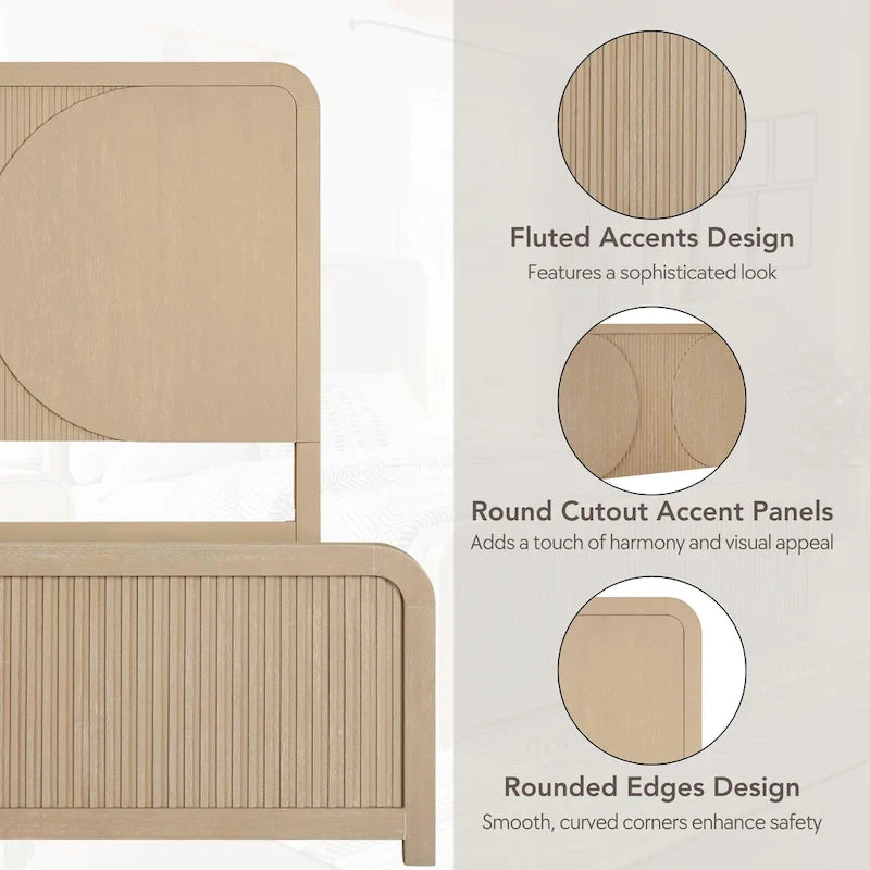 Modern Rustic Solid Wood Fluting Panel Bed