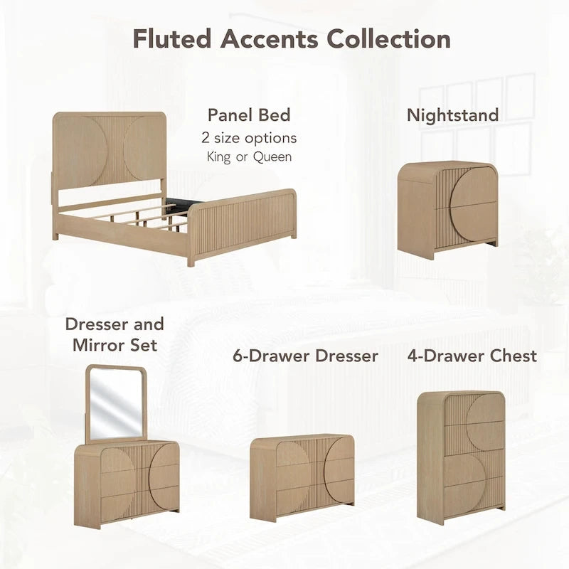 Modern Rustic Solid Wood Fluting Panel Bed