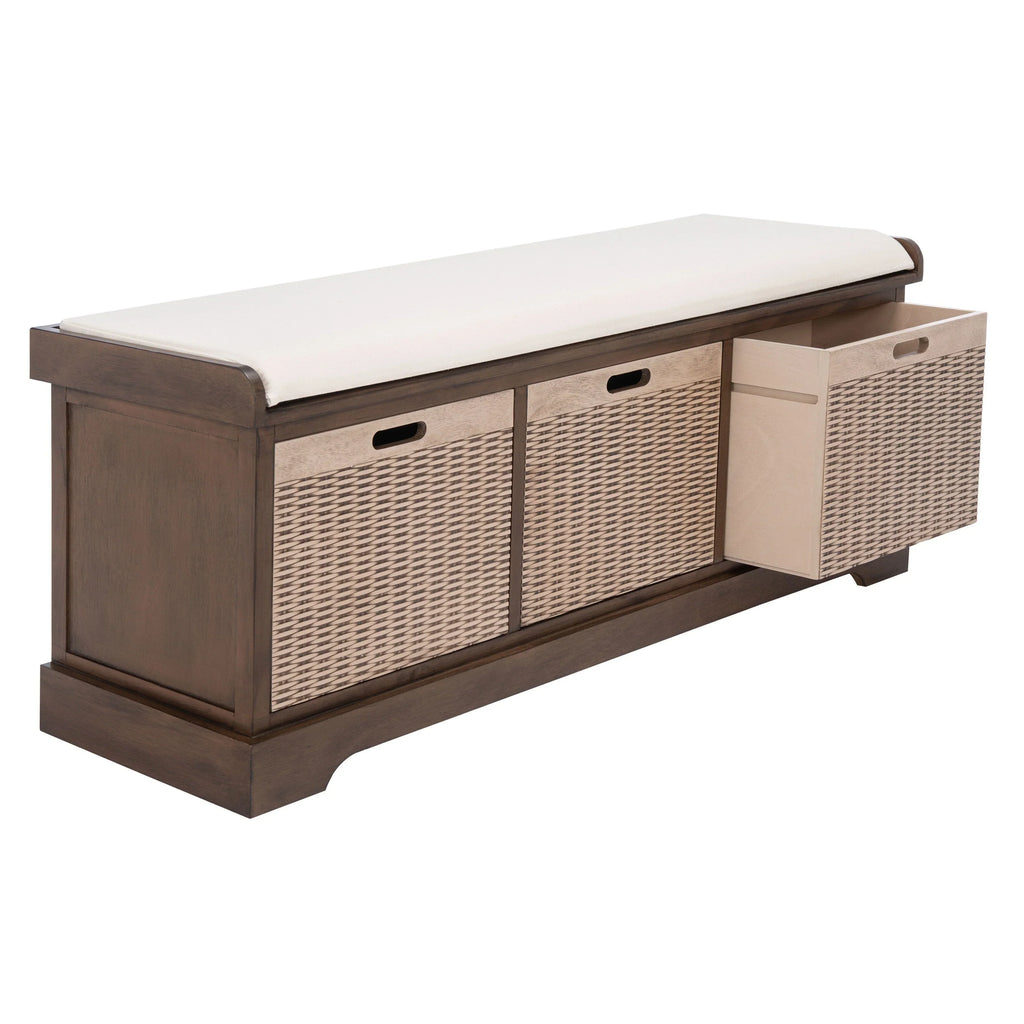 Banc de rangement SAFAVIEH Fiorello avec coussin et 3 tiroirs - 47,3 L x 15 P x 19 H - 47 L x 15 P x 19 H