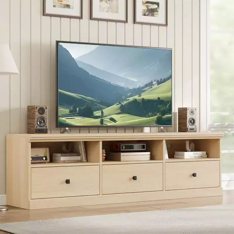 Meuble TV Mid-Century Modern de 178 cm avec tiroir de rangement et étagères ouvertes