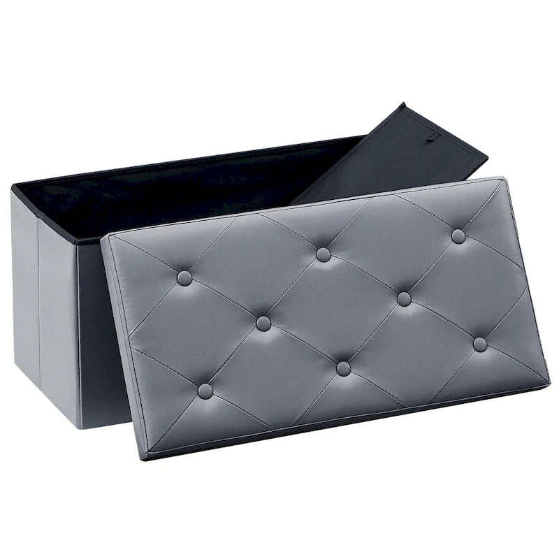Folding Storage Ottoman, Foot Rest Stool Footstool, Leather Tufted Ottoman, Small Ottoman Cube for Living Room Bedroom Dorm