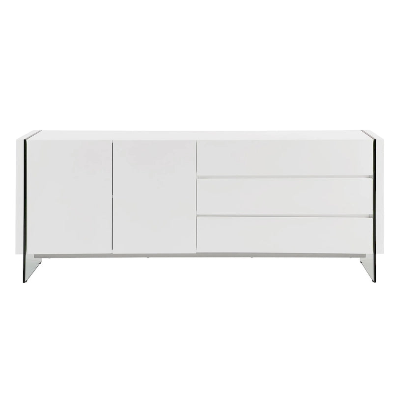 buffet-server in high gloss white lacquer with clear glass.