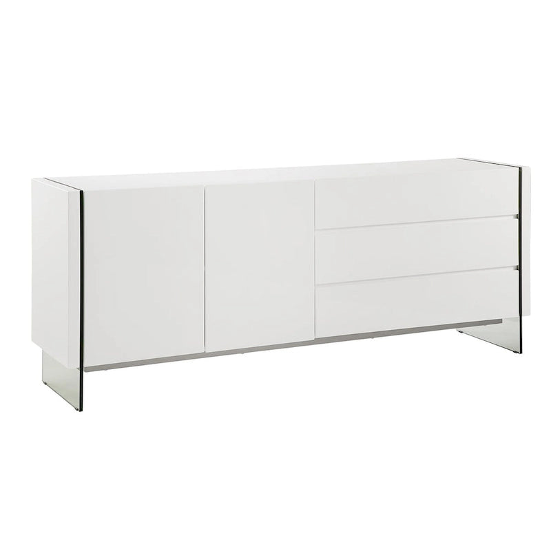 buffet-server in high gloss white lacquer with clear glass.