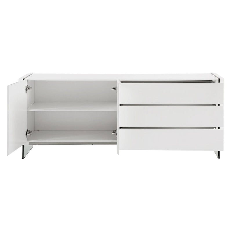 buffet-server in high gloss white lacquer with clear glass.