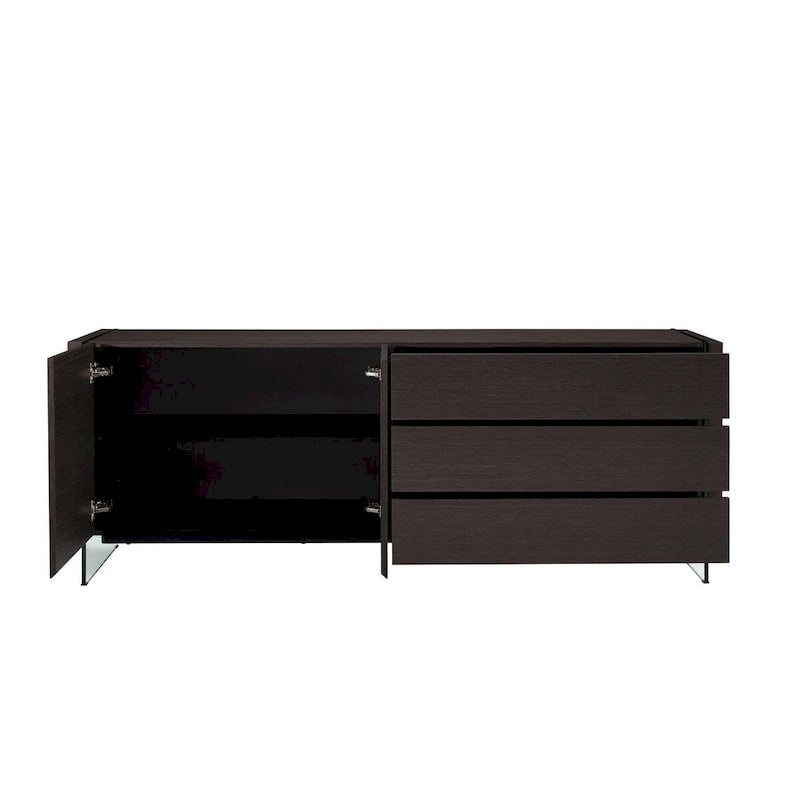 buffet-server in high gloss white lacquer with clear glass.
