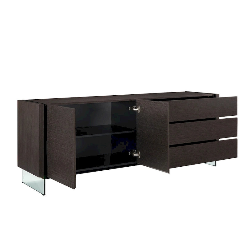 buffet-server in high gloss white lacquer with clear glass.