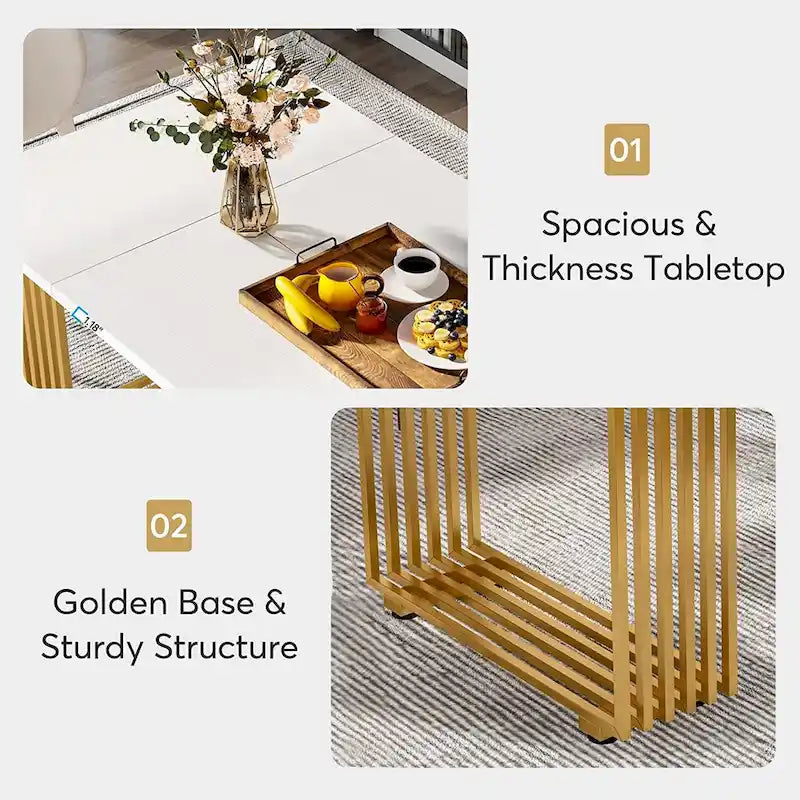 Modern Dining Table for 6-8 People, 70.8 Inch Long White Dining Room