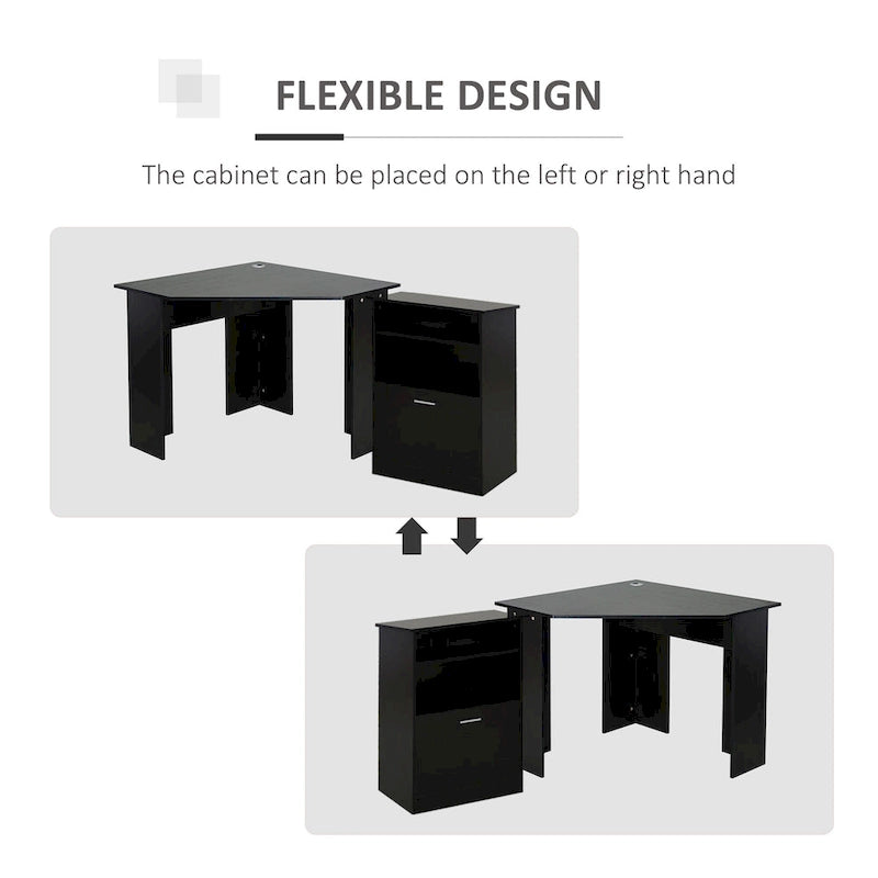 Computer Desk with Printer Cabinet, L-Shaped Corner Desk with Storage, Study PC Workstation for Home Office