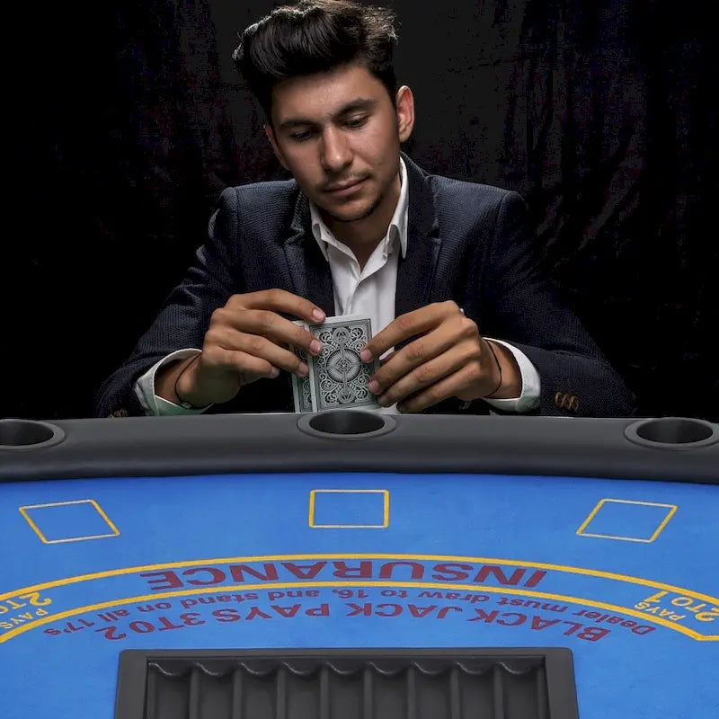 72 7 Player Foldable Half Poker Table - Blue/Black