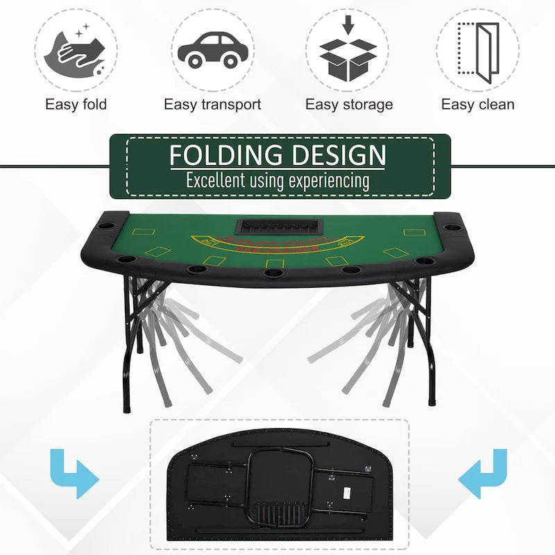 72 7 Player Foldable Half Poker Table - Blue/Black