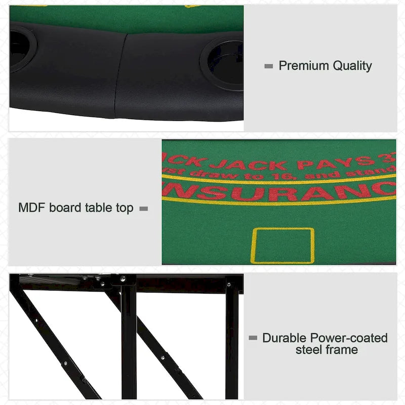 72 7 Player Foldable Half Poker Table - Blue/Black
