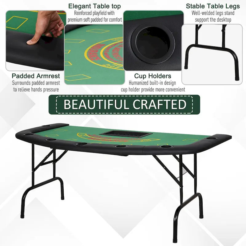 72 7 Player Foldable Half Poker Table - Blue/Black