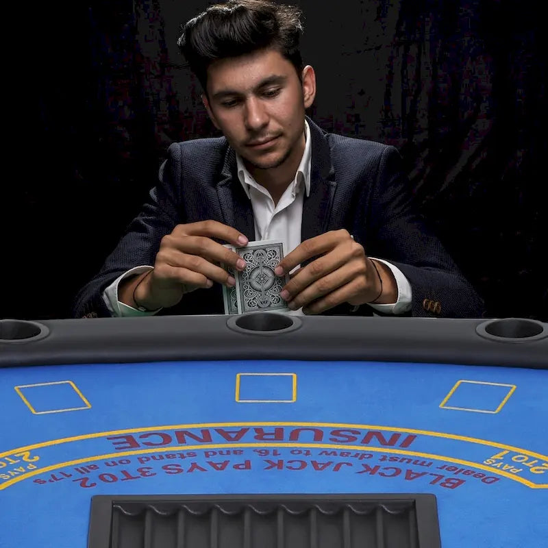 72 7 Player Foldable Half Poker Table - Blue/Black