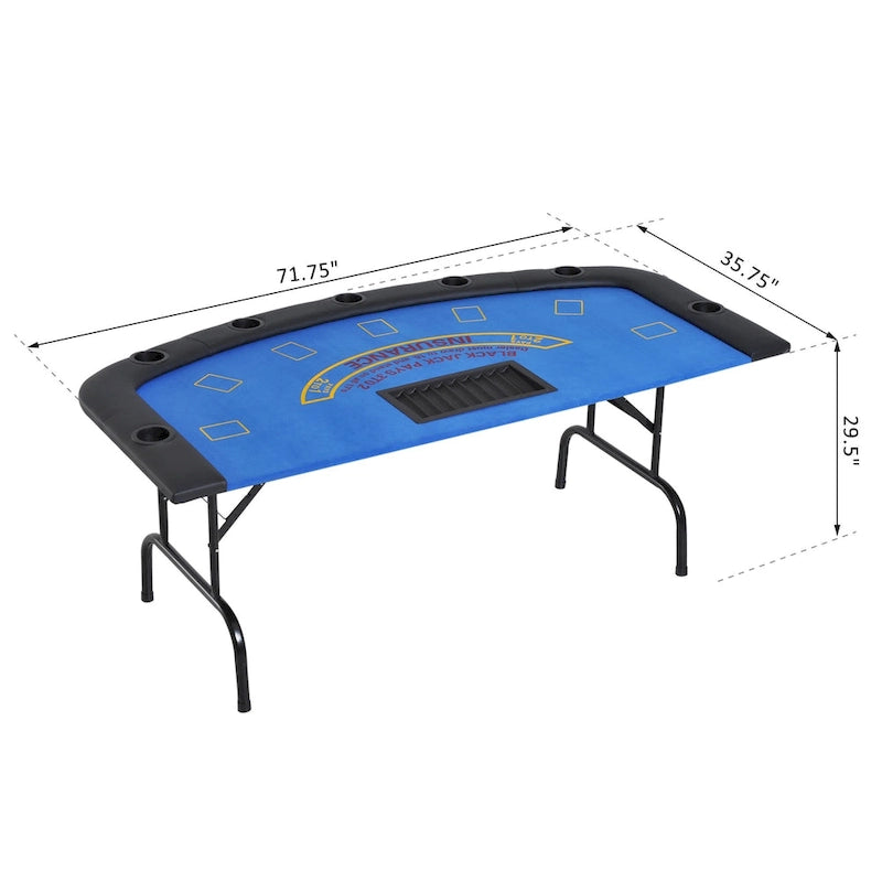72 7 Player Foldable Half Poker Table - Blue/Black