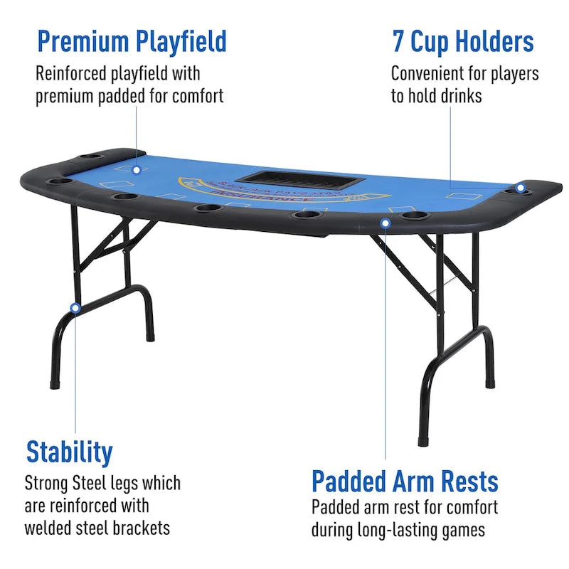 72 7 Player Foldable Half Poker Table - Blue/Black