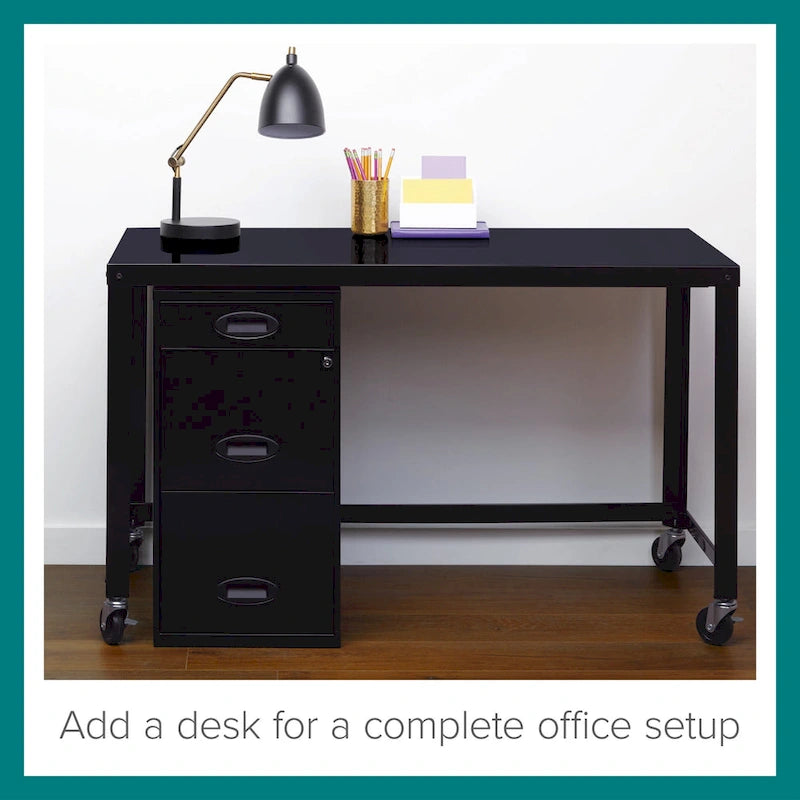 18in. Deep 3 Drawer Metal Organizer File Cabinet with Pencil Drawer, Black
