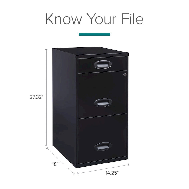 18in. Deep 3 Drawer Metal Organizer File Cabinet with Pencil Drawer, Black