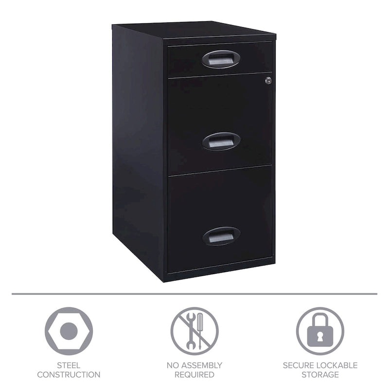 18in. Deep 3 Drawer Metal Organizer File Cabinet with Pencil Drawer, Black