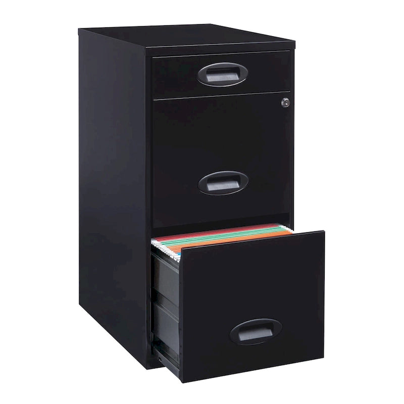 18in. Deep 3 Drawer Metal Organizer File Cabinet with Pencil Drawer, Black
