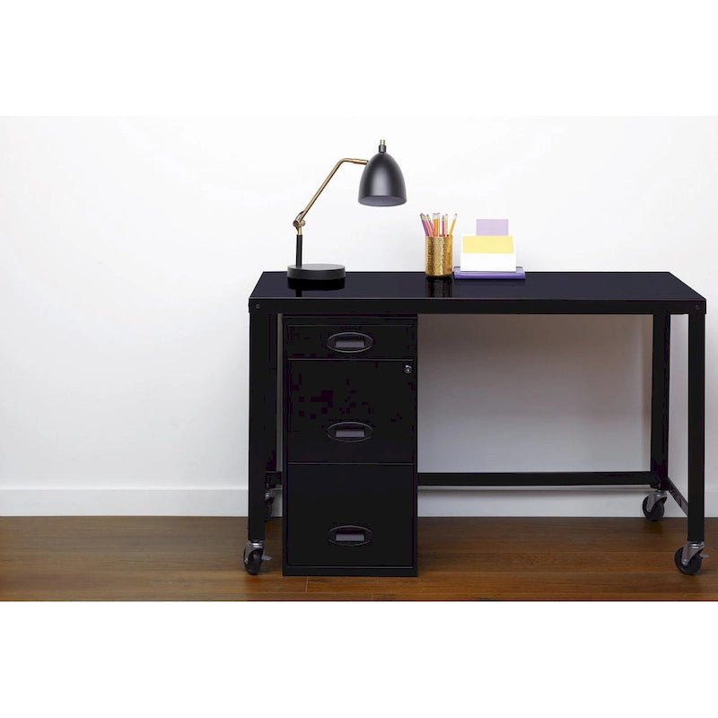18in. Deep 3 Drawer Metal Organizer File Cabinet with Pencil Drawer, Black