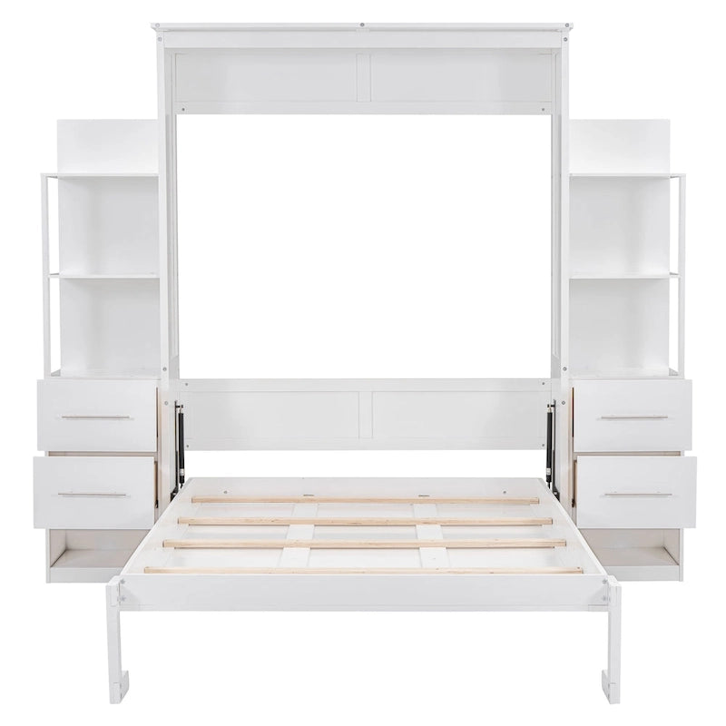 Murphy Bed Wall Bed with Shelves, Drawers and LED Lights