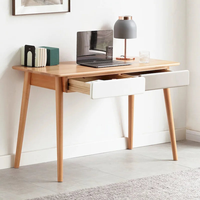 47 Solid Wood Computer Desk with 2 Drawers for Home Office