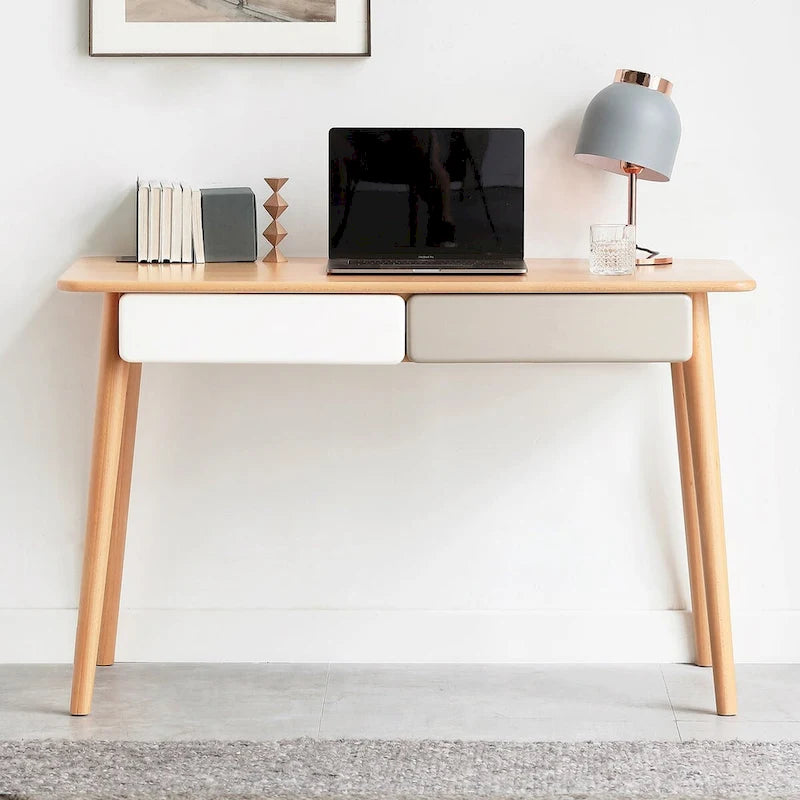 47 Solid Wood Computer Desk with 2 Drawers for Home Office
