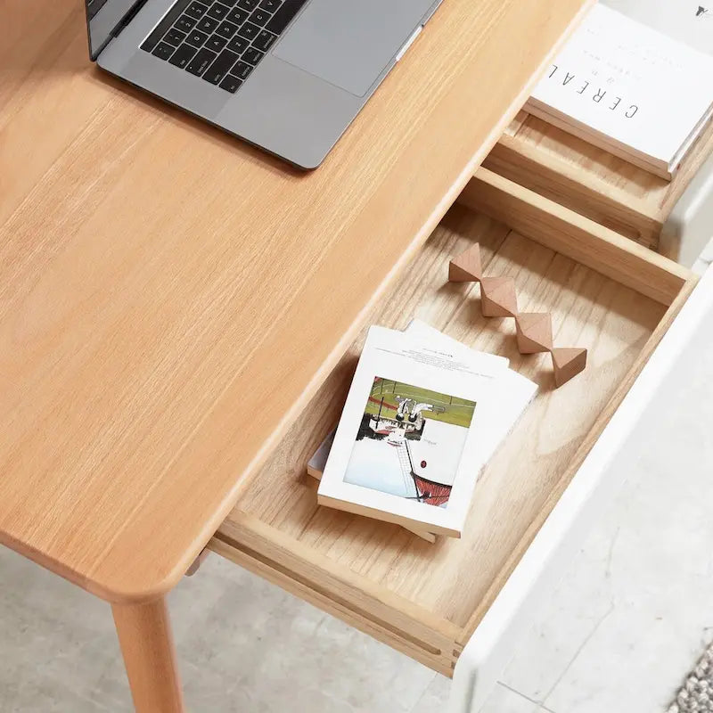 47 Solid Wood Computer Desk with 2 Drawers for Home Office