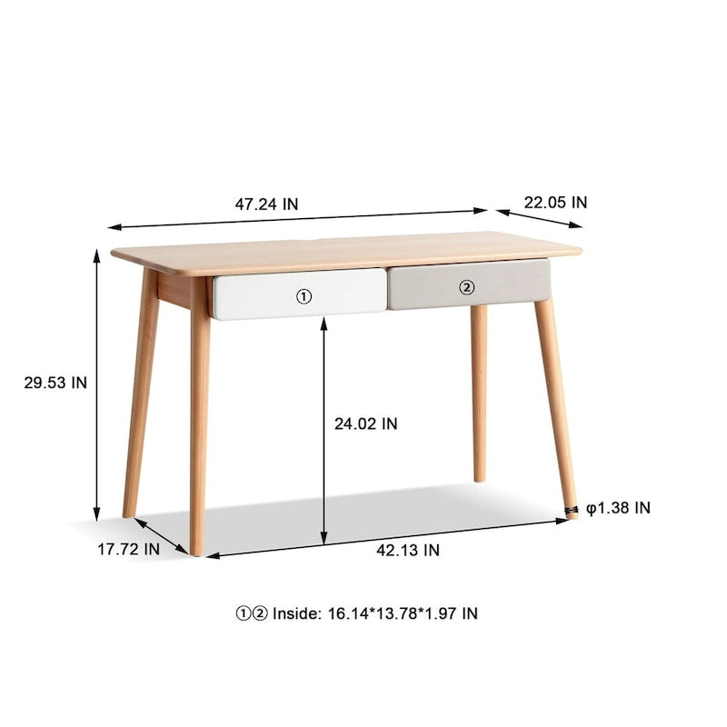 47 Solid Wood Computer Desk with 2 Drawers for Home Office