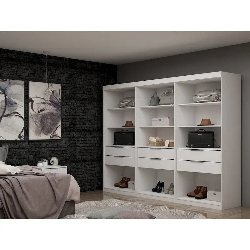 Open 3 Sectional Modem Wardrobe Closet with 6 Drawers