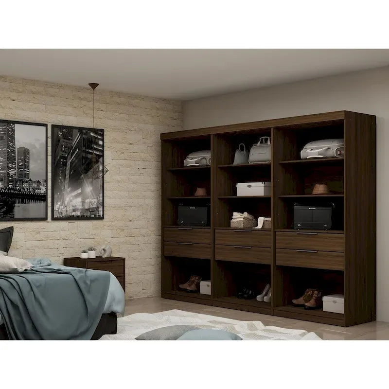 Open 3 Sectional Modem Wardrobe Closet with 6 Drawers