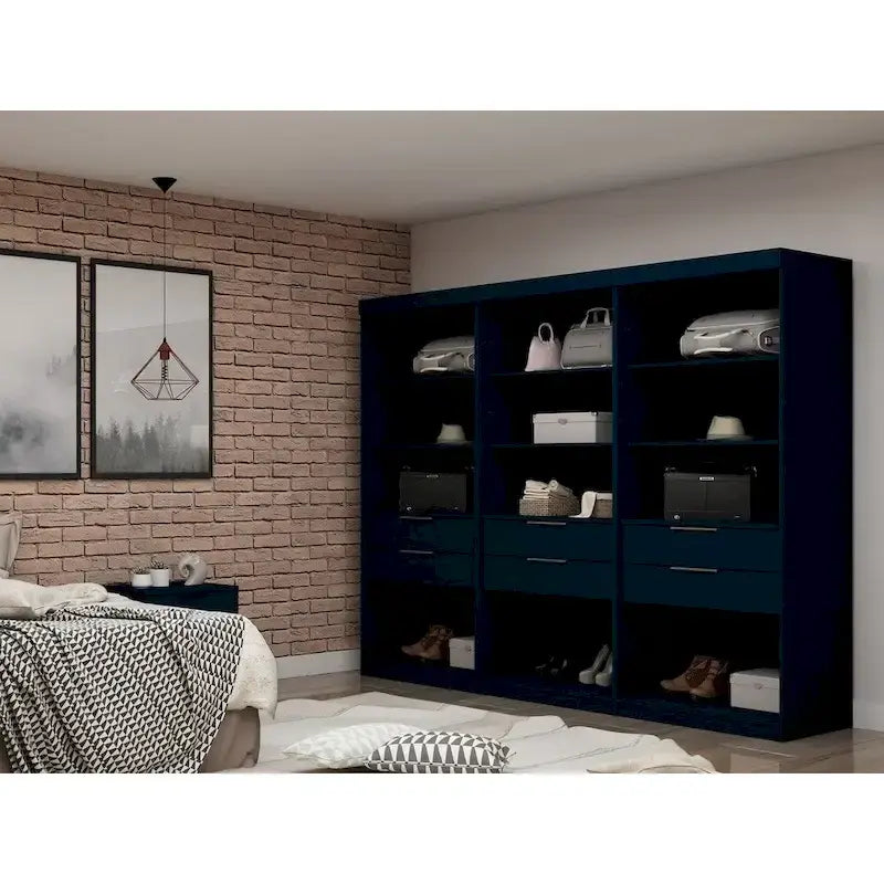 Open 3 Sectional Modem Wardrobe Closet with 6 Drawers