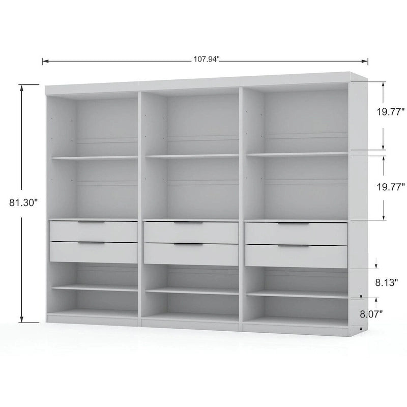 Open 3 Sectional Modem Wardrobe Closet with 6 Drawers
