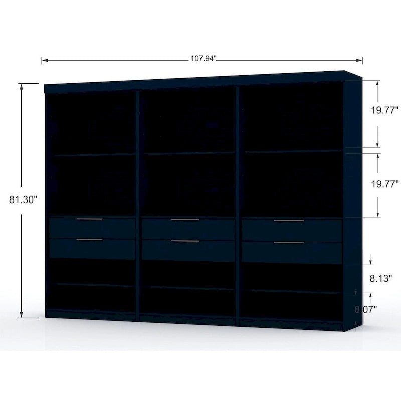 Open 3 Sectional Modem Wardrobe Closet with 6 Drawers