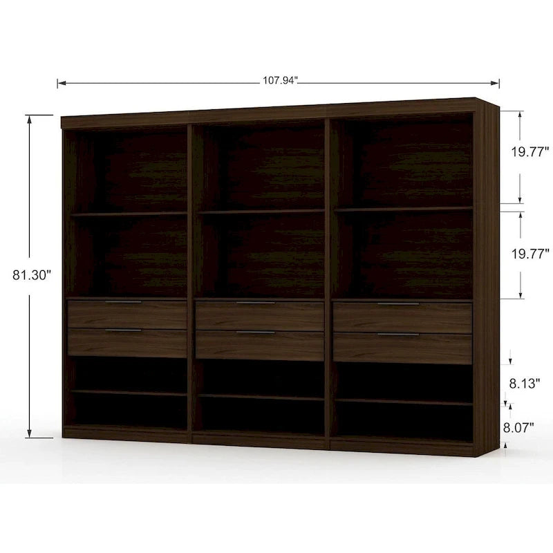 Open 3 Sectional Modem Wardrobe Closet with 6 Drawers