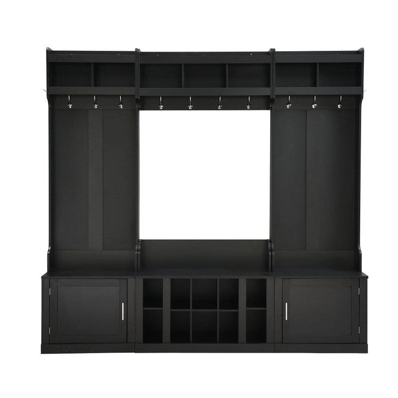 4-IN-1 Multi-functional Hall Tree Entryway Bench with Coat Rack and Shoe Cubbies