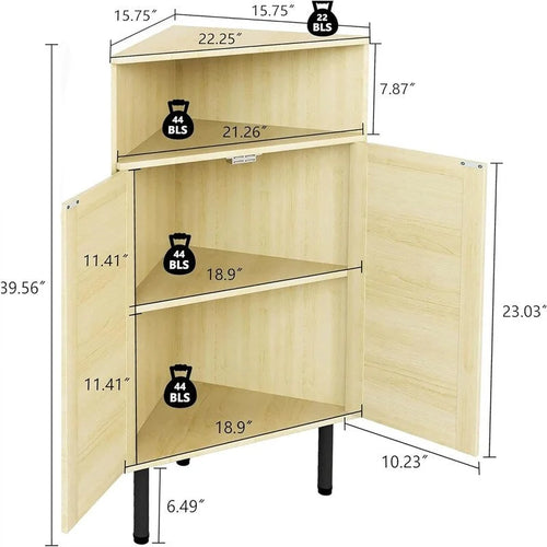 Meuble d'angle 4 niveaux avec portes Étagères en rotin Meuble de rangement autoportant pour bar - 22,25P x 15,75L x 39,56H