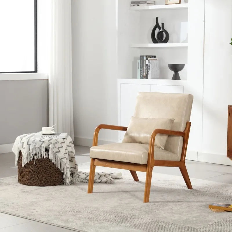 Modern PU Leather Accent Chair with One Pillow